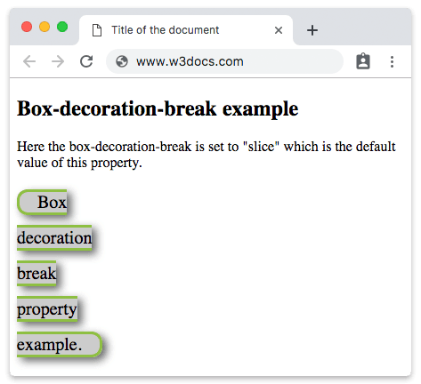 Propriedade CSS box-decoration-break com o valor slice e sombra