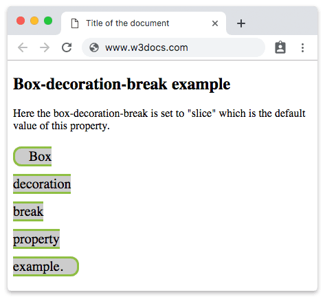 Propriedade CSS box-decoration-break com o valor slice