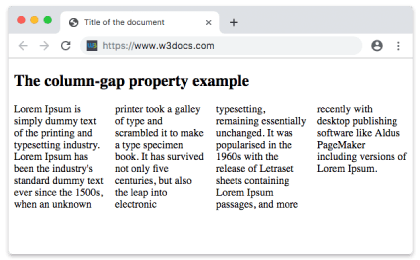 Propriedade CSS column-gap com valor normal renderizada em quatro colunas