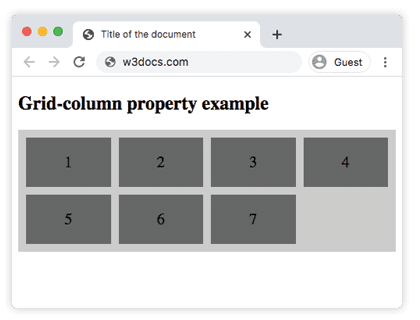 Propriedade CSS grid-column: box 6 ocupando as colunas 2 a 4 em um grid