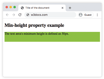 Exemplo de saída da propriedade CSS min-height