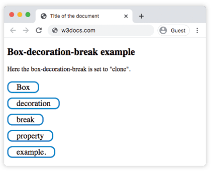 Propriedade CSS box-decoration-break com o valor clone