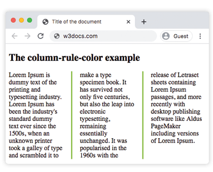 Propriedade CSS column-rule-color com valor hexadecimal